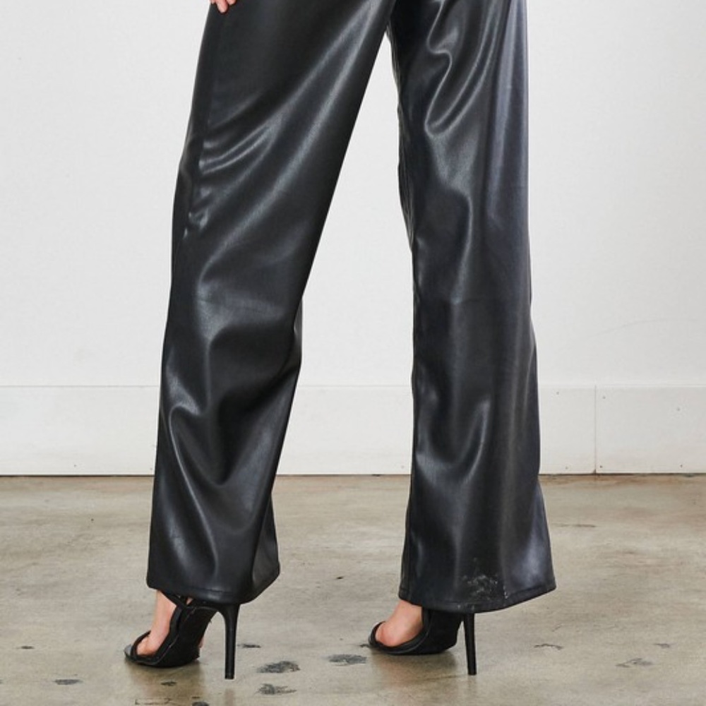 VEGAN LEATHER WIDE LEG PANT - Picture 8 of 10
